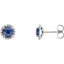 Load image into Gallery viewer, 14K Gold Blue Sapphire Halo Earrings