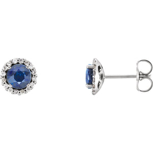 14K Gold Blue Sapphire Halo Earrings