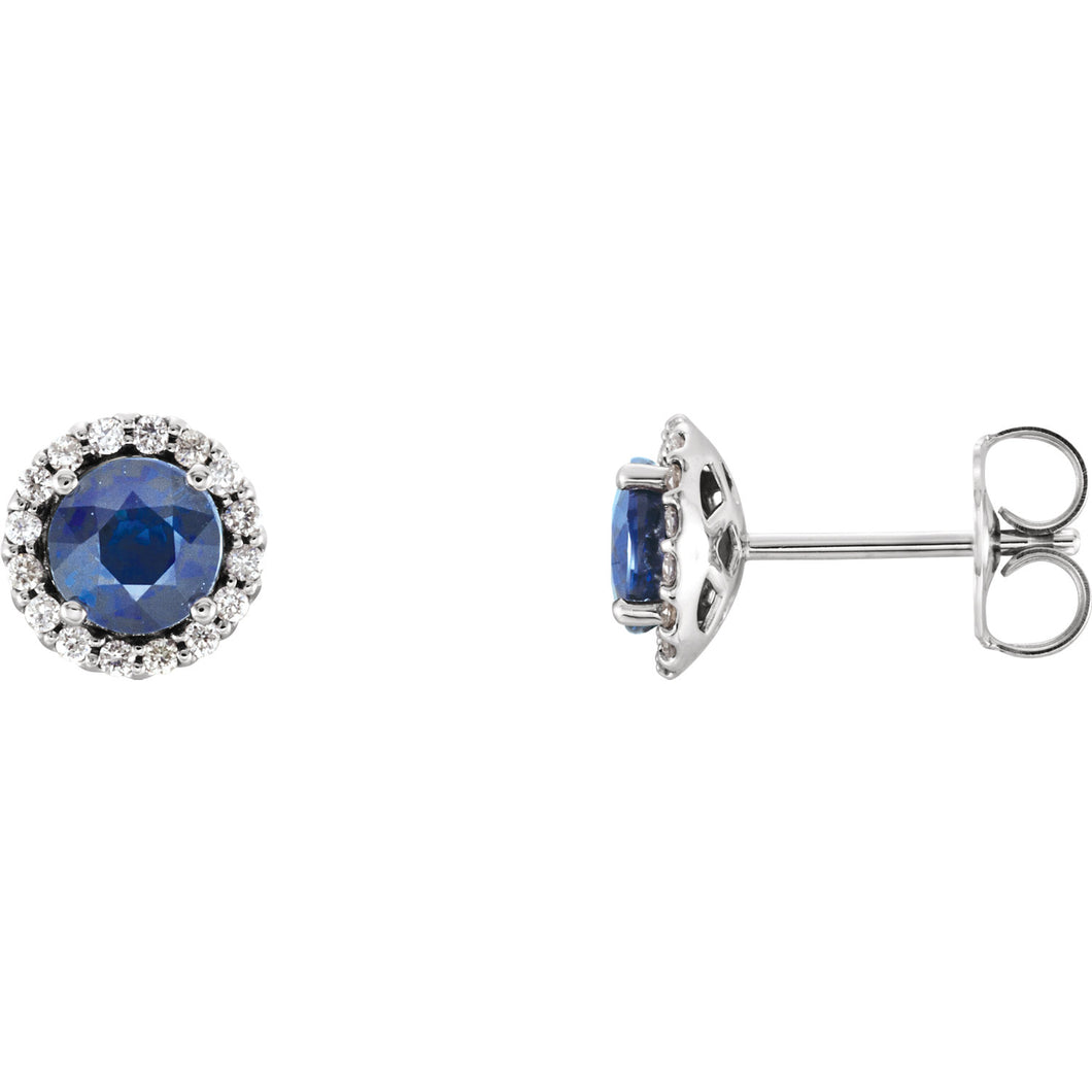 14K Gold Blue Sapphire Halo Earrings
