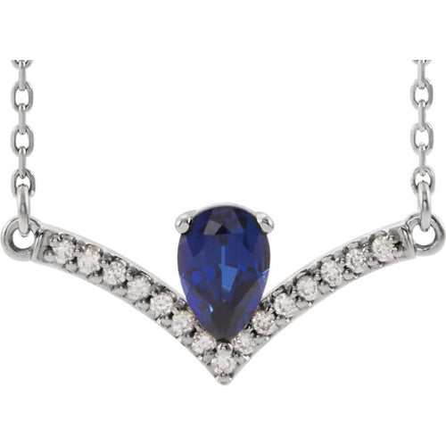 14K Gold Blue Sapphire and .08 CT Diamond Necklace