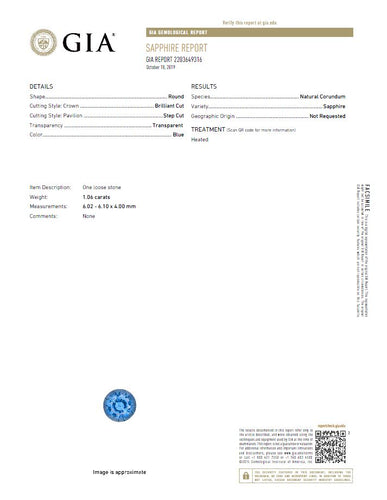 1.06 CT GIA Round Natural Sapphire