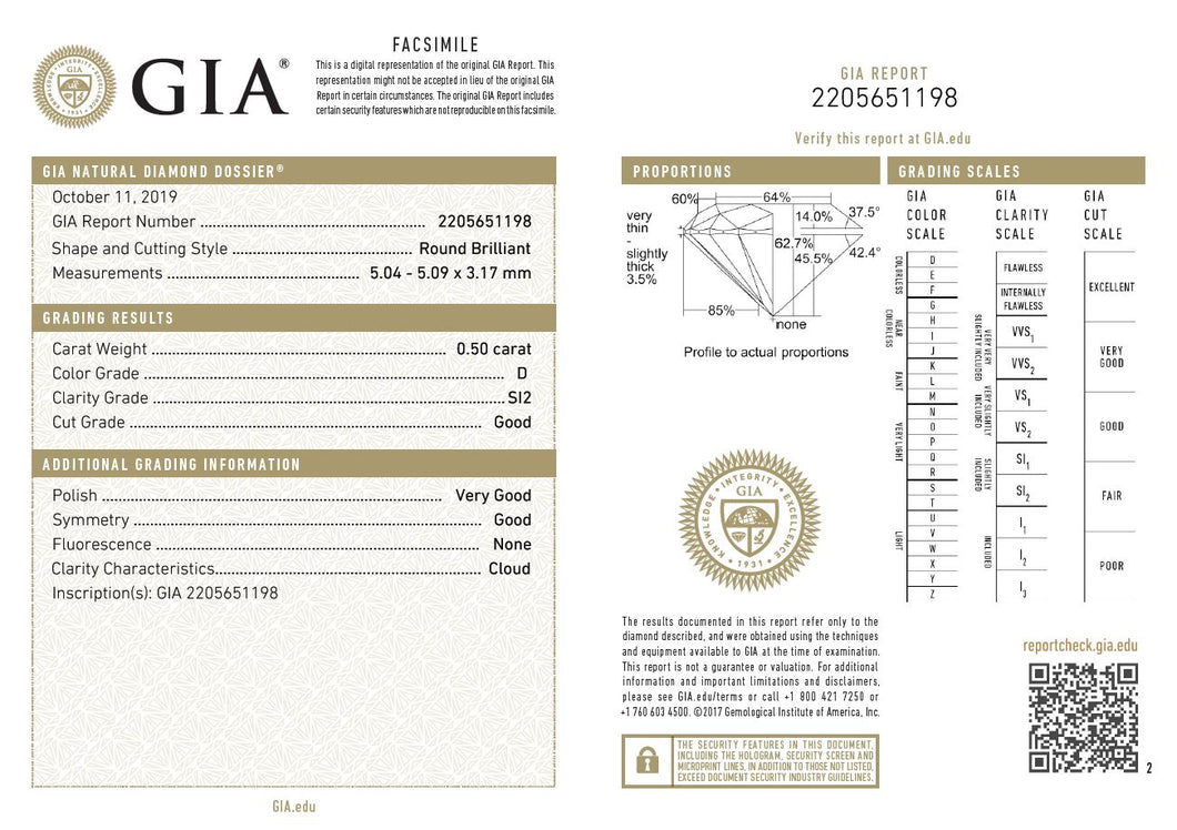 0.50 CT Round GIA SI2/D