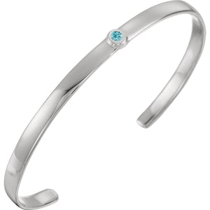 14K  6" Cuff Bracelet with 3mm Stone