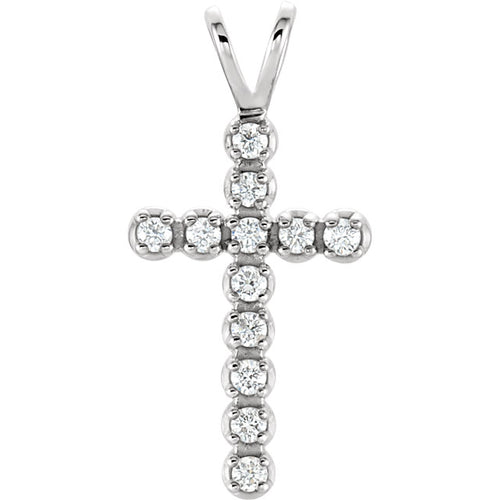 14K Gold 1/8 CT Diamond Cross Pendant