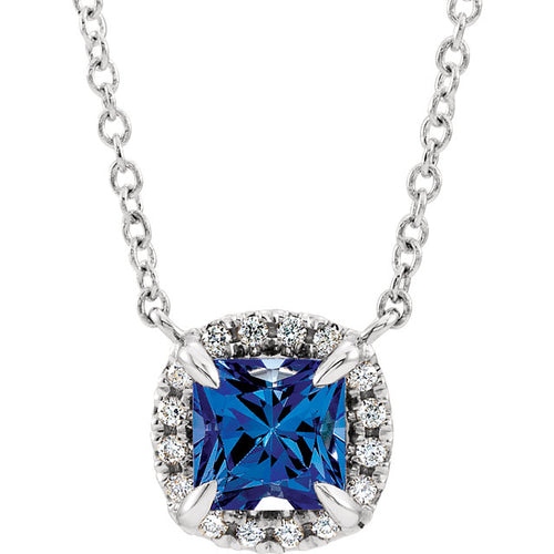 14K Gold Blue Sapphire & .05 CTW Diamond 18