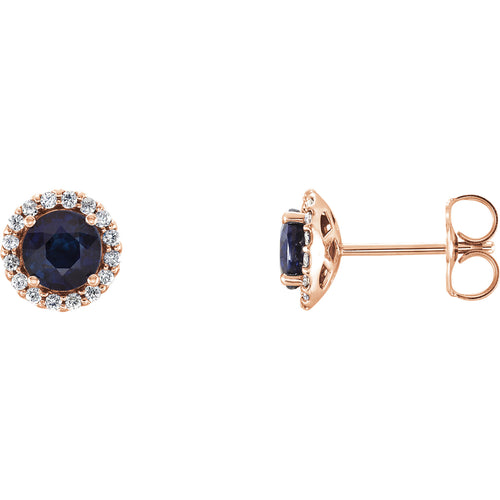 14K Gold Blue Sapphire Halo Earrings