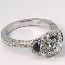 Load image into Gallery viewer, 14K White Gold Custom Made Diamond and Sapphire Engagement Ring