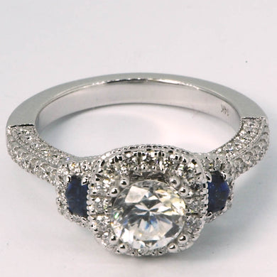 14K White Gold Custom Made Diamond and Sapphire Engagement Ring