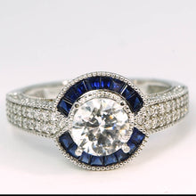 Load image into Gallery viewer, 14K White Gold Sapphire and Diamond Halo Engagement Ring