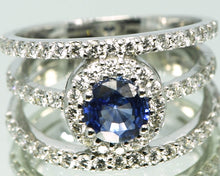 Load image into Gallery viewer, Triple Shank Sapphire and Diamond Ring