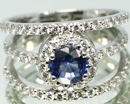 Triple Shank Sapphire and Diamond Ring