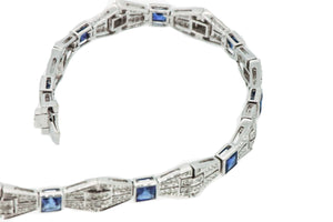 7.25" 18K White Gold Diamond and Sapphire Milgrain Bracelet