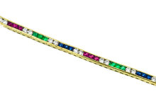 Load image into Gallery viewer, 7.125&quot; 18K Yellow Diamond, Ruby, Emerald, and Sapphire Rainbow Tennis Bracelet