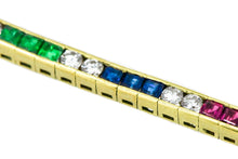 Load image into Gallery viewer, 7.125&quot; 18K Yellow Diamond, Ruby, Emerald, and Sapphire Rainbow Tennis Bracelet