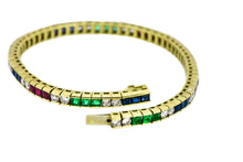 Load image into Gallery viewer, 7.125&quot; 18K Yellow Diamond, Ruby, Emerald, and Sapphire Rainbow Tennis Bracelet