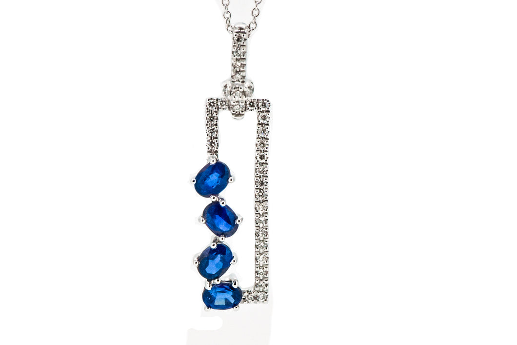 14K White Gold Sapphire and Diamond Pendant