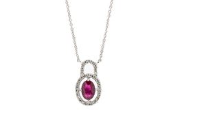 14K White Gold Ruby and Diamond Pendant