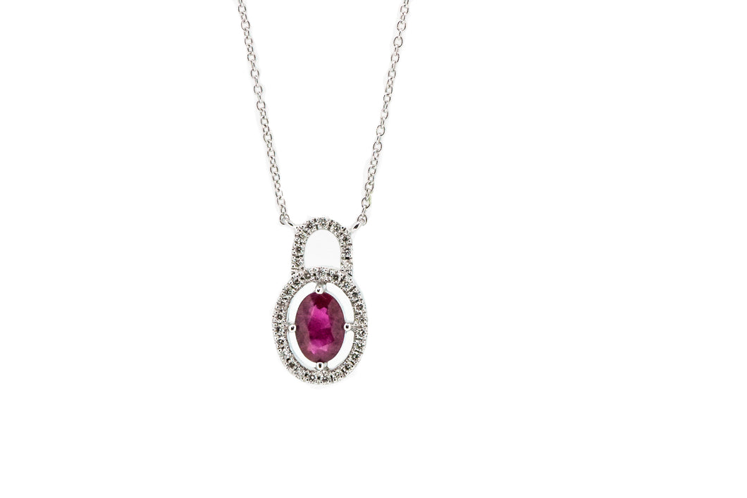 14K White Gold Ruby and Diamond Pendant