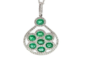 14K White Gold Emerald and Diamond Pendant
