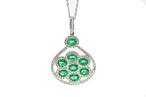14K White Gold Emerald and Diamond Pendant