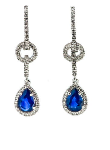 14K White Gold Sapphire and Diamonds Dangles Earrings