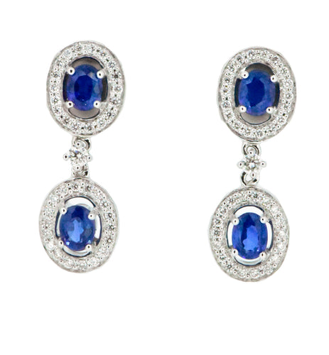 14K White Gold Sapphire and Diamond Dangles