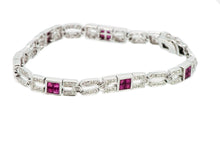 Load image into Gallery viewer, 7.25&quot; 14K White Gold Diamond and Ruby Milgrain Bracelet