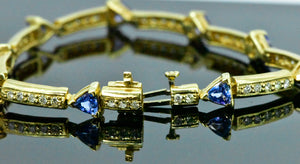 7" 14K Yellow Gold Diamond and Tanzanite Bracelet