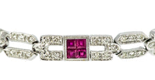Load image into Gallery viewer, 7.25&quot; 14K White Gold Diamond and Ruby Milgrain Bracelet