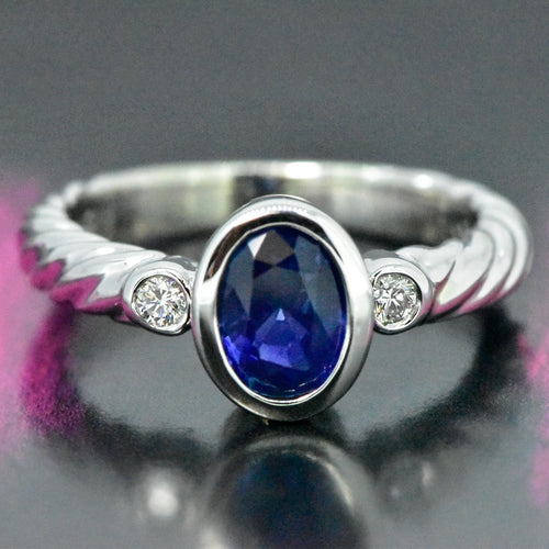 14K White Gold Sapphire and Diamond Ring