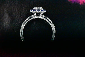 14K White Gold GIA Diamond and Sapphire Ring