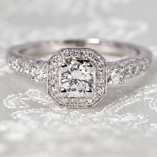 14K White Gold Diamond Halo Engagement Ring