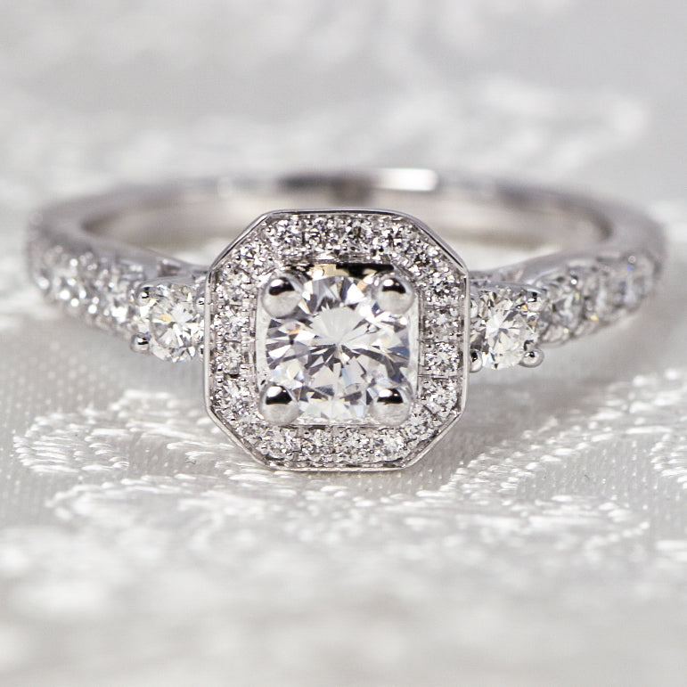 14K White Gold Diamond Halo Engagement Ring