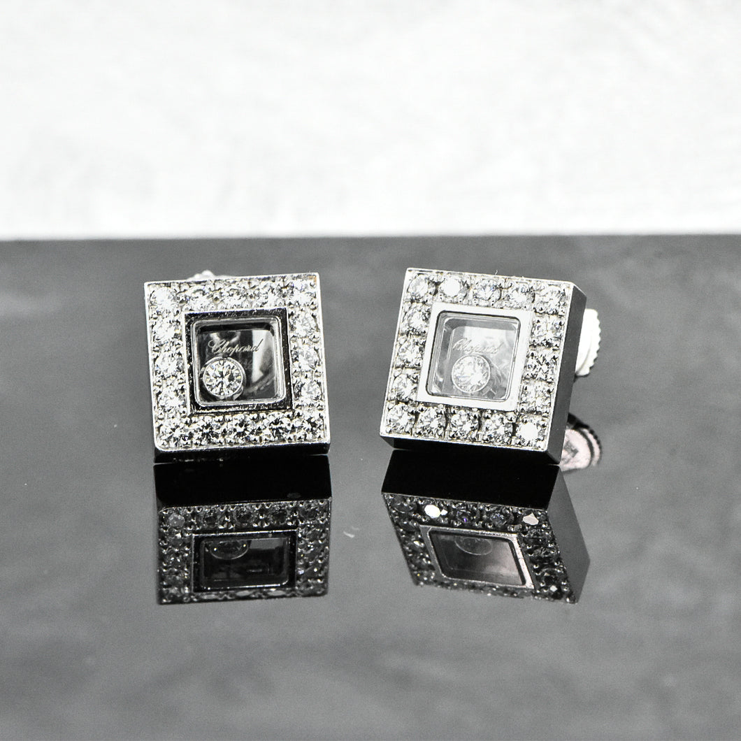 18K White Gold Chopard Happy Diamond Earrings