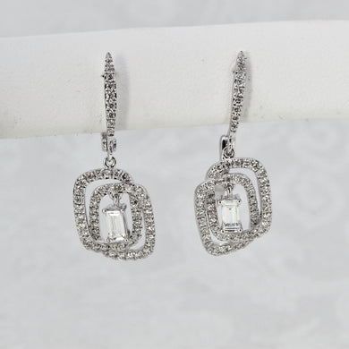 14K White Gold Diamond Dangle Earrings