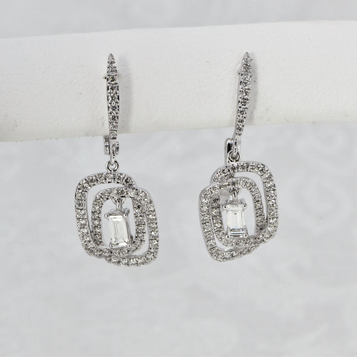 14K White Gold Diamond Dangle Earrings