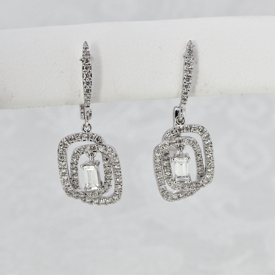 14K White Gold Diamond Dangle Earrings