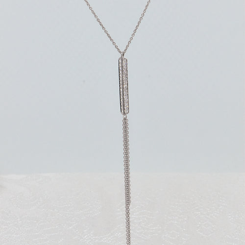 14K White Gold Diamond Bar Necklace
