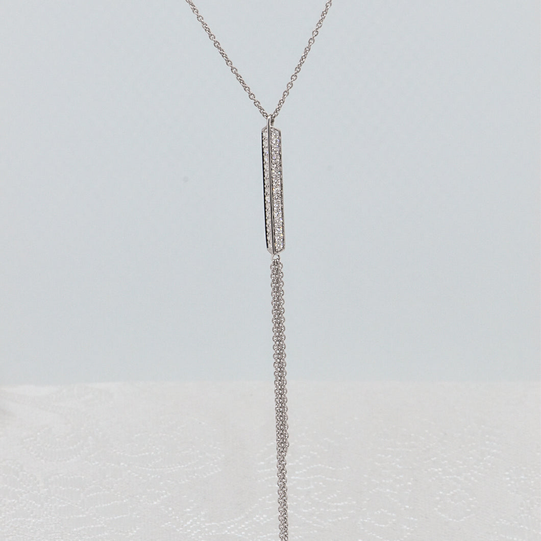 14K White Gold Diamond Bar Necklace