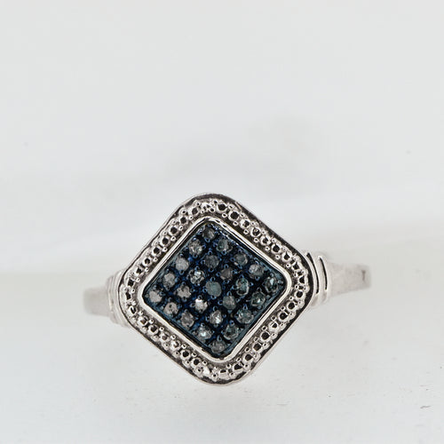 Sterling Silver Ring with Blue Diamonds