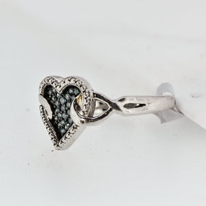 Sterling Silver Heart Ring with Blue Diamonds