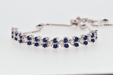 Sterling Silver Synthetic Sapphire and Cubic Zirconia