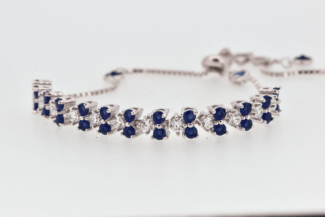 Sterling Silver Synthetic Sapphire and Cubic Zirconia