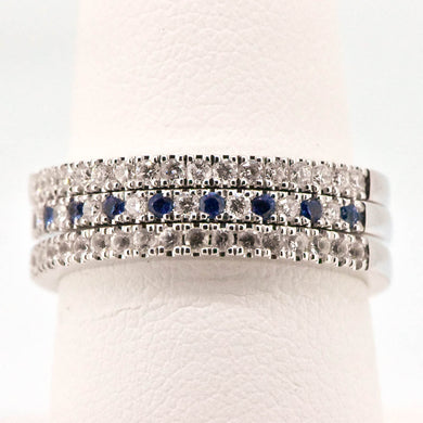 10K White Gold Stackable Diamond and Sapphire Bands