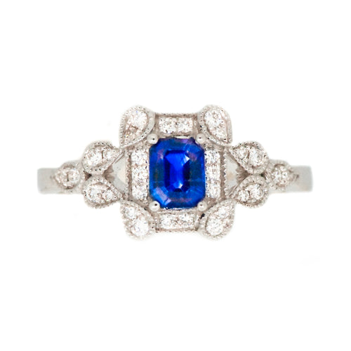 14K White Gold Sapphire and Diamond Engagement Ring
