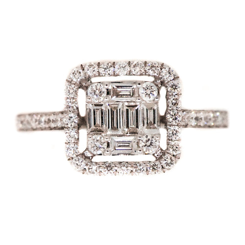 14K White Gold Cluster Diamond Engagement Ring