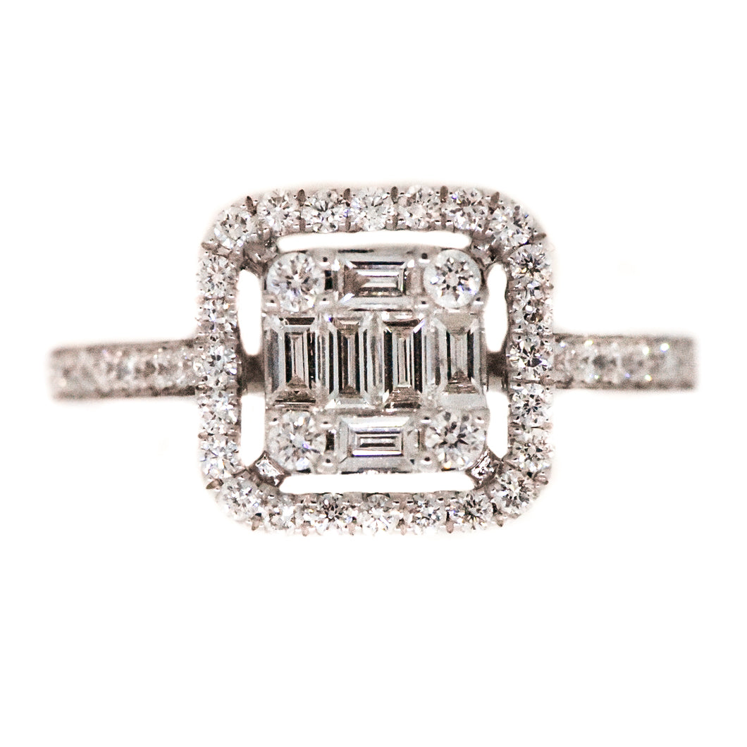 14K White Gold Cluster Diamond Engagement Ring