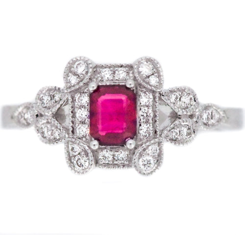 14K White Gold Ruby and Diamond Engagement Ring