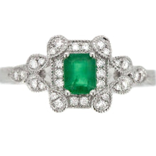 Load image into Gallery viewer, 14K White Gold Emerald and Diamond Engagement Ring