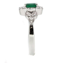 Load image into Gallery viewer, 14K White Gold Emerald and Diamond Engagement Ring